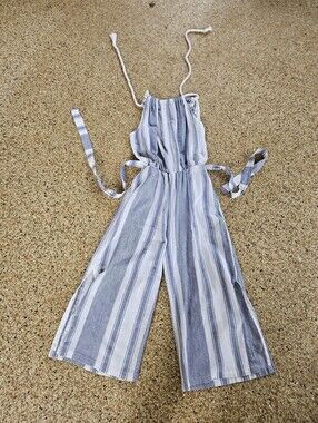I.M.A. Luxury Collection Greece 100% Cotton Blue White Striped Romper Jumpsuit S